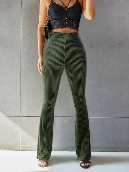 Lorena | Dames Hoge Taille Flared Corduroy Broek | Groen