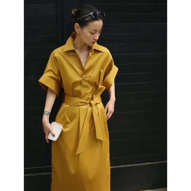Franse Elegantie Korte Mouwen Jurk met Gedeelte Kanten Taille