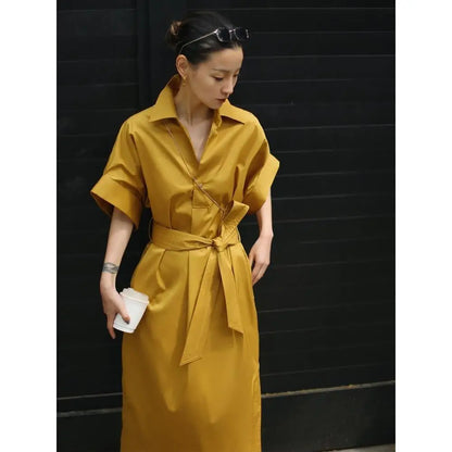 Franse Elegantie Korte Mouwen Jurk met Gedeelte Kanten Taille