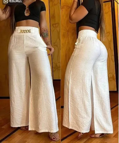 ChicElegance Zomer Hoge Taille Wijde Pijpen Broek