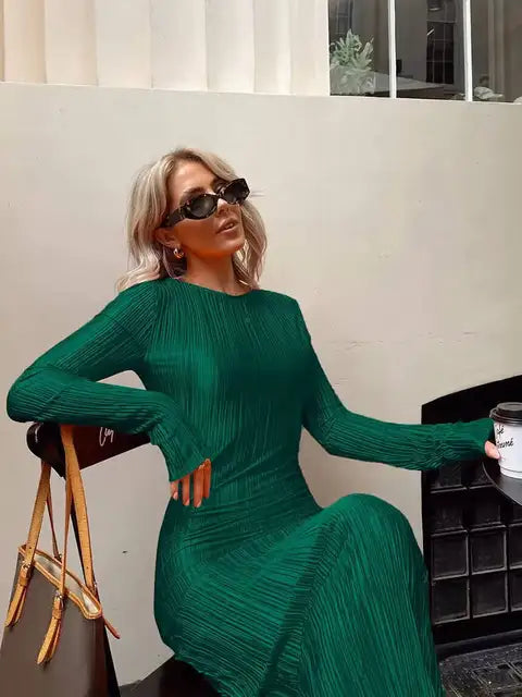 Hugcitar Elegante Geribbelde Maxi Prom Jurk