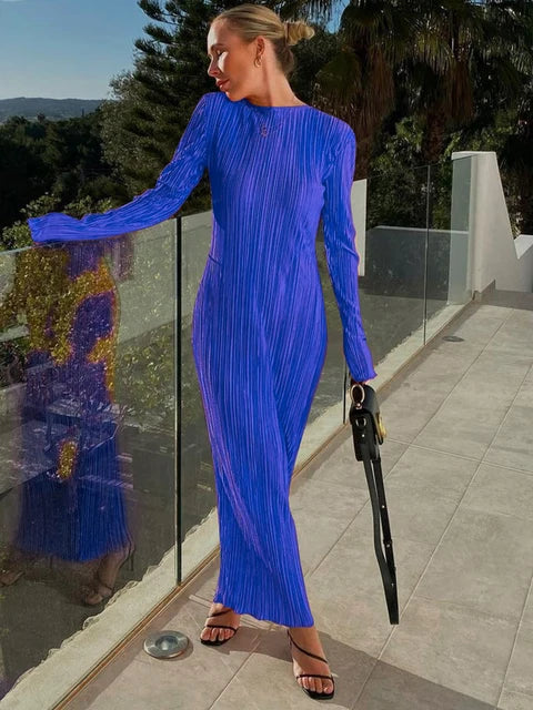 Hugcitar Elegante Geribbelde Maxi Prom Jurk