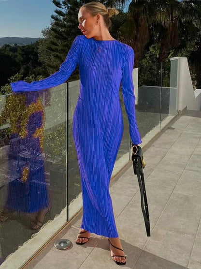 Hugcitar Elegante Geribbelde Maxi Prom Jurk