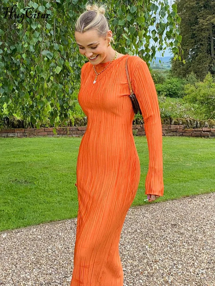Hugcitar Elegante Geribbelde Maxi Prom Jurk