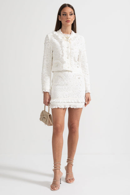 Elegant Tweedelig Ensemble met Parelversieringen – Wit