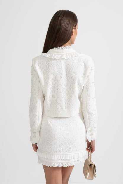 Elegant Tweedelig Ensemble met Parelversieringen – Wit