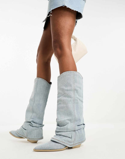 Blauwe Denim Boots voor Vrouw Casual Streetstyle Stijl