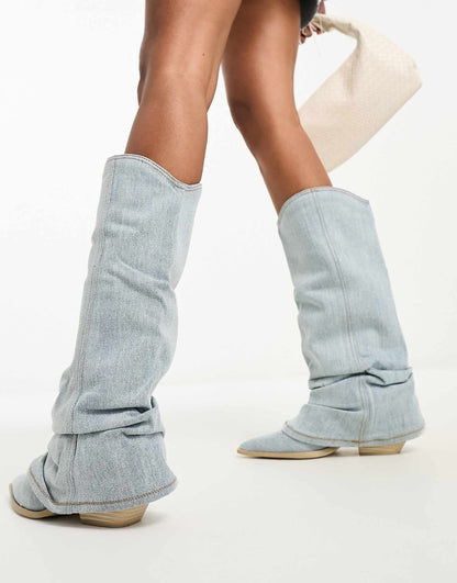 Blauwe Denim Boots voor Vrouw Casual Streetstyle Stijl