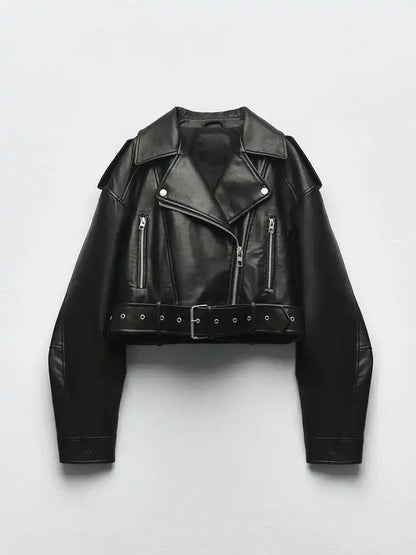 Leren Jacket Dame zwart klassiek design