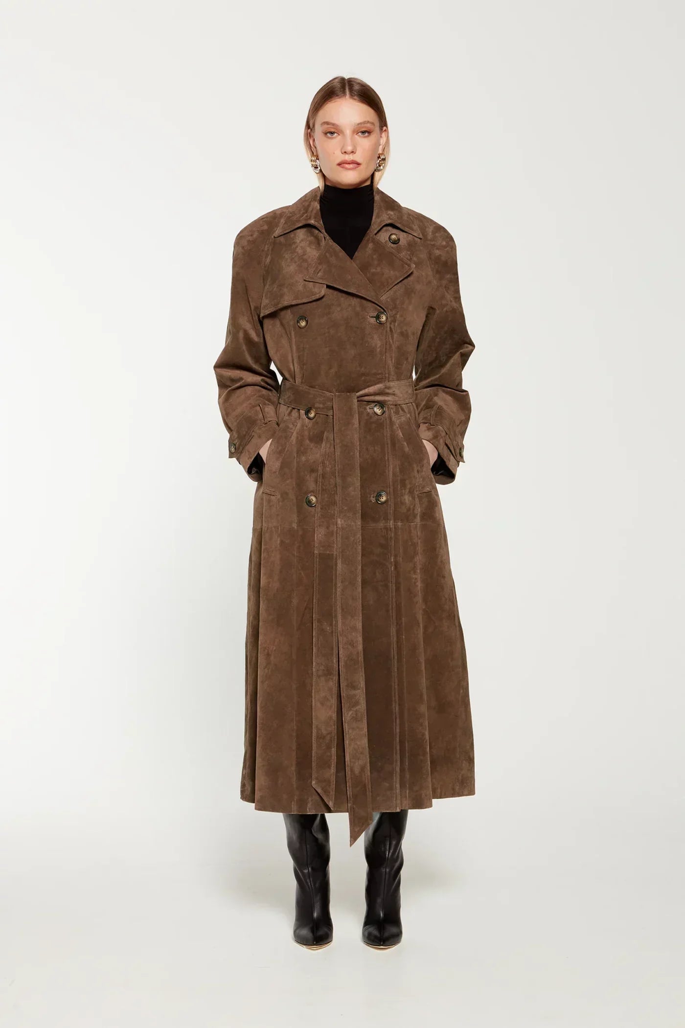 Dames Trenchcoat Suède met Ceintuur Elegant Herfst - Mode Vibes