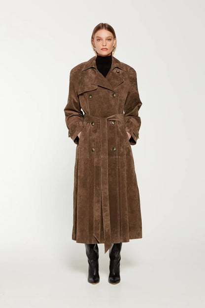 Dames Trenchcoat Suède met Ceintuur Elegant Herfst - Mode Vibes