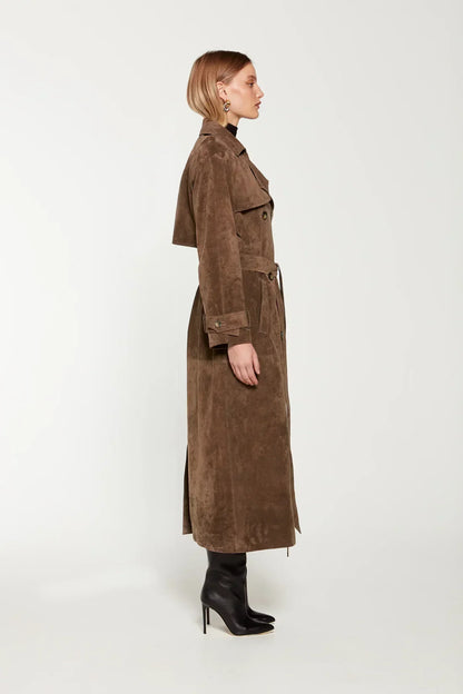 Dames Trenchcoat Suède met Ceintuur Elegant Herfst