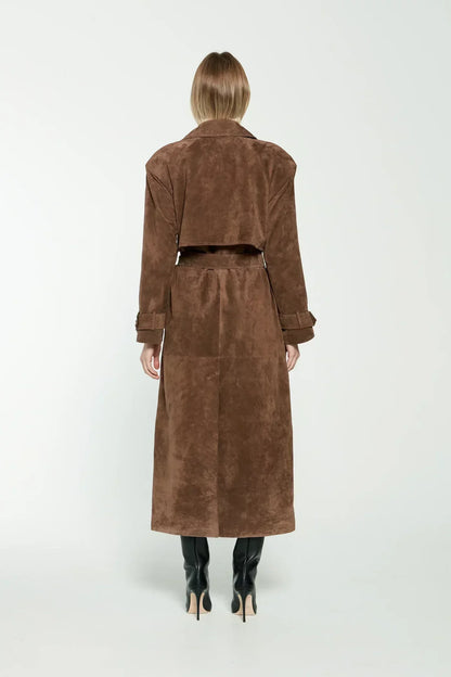 Dames Trenchcoat Suède met Ceintuur Elegant Herfst