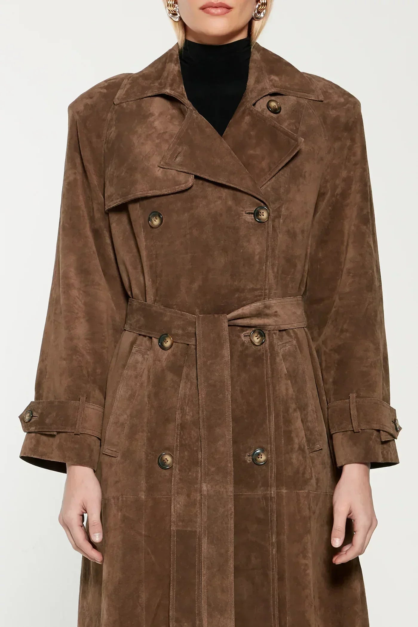 Dames Trenchcoat Suède met Ceintuur Elegant Herfst
