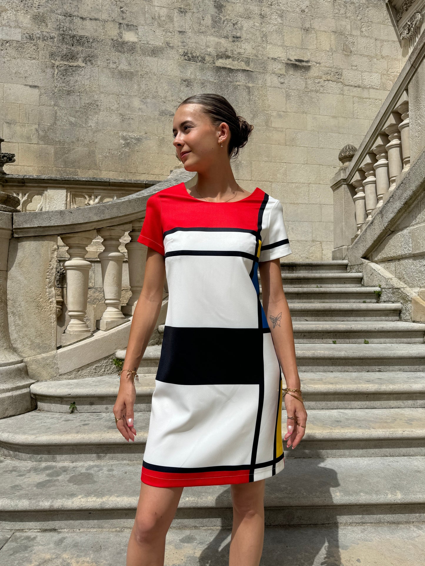 Retro Jurk Mini Mondriaan Print Vrouwenkleding