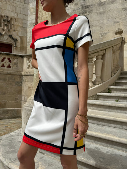 Retro Jurk Mini Mondriaan Print Vrouwenkleding