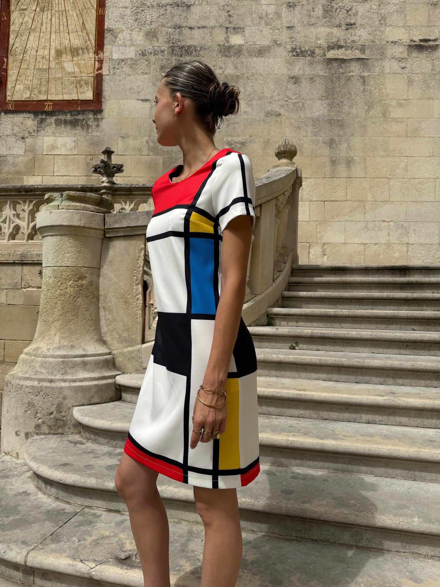 Retro Jurk Mini Mondriaan Print Vrouwenkleding
