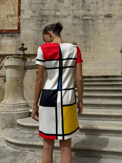 Retro Jurk Mini Mondriaan Print Vrouwenkleding
