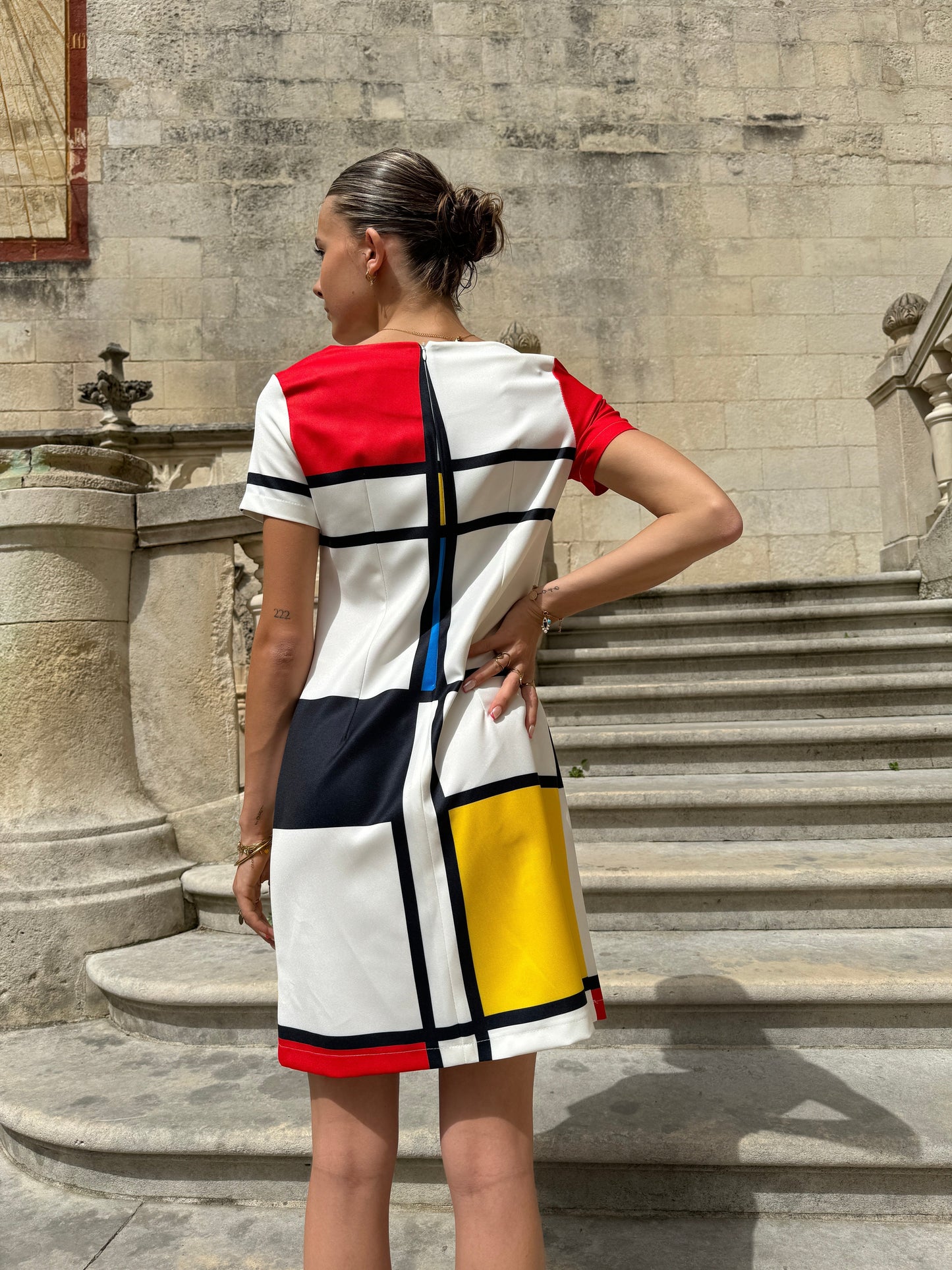 Retro Jurk Mini Mondriaan Print Vrouwenkleding