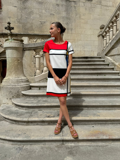 Retro Jurk Mini Mondriaan Print Vrouwenkleding