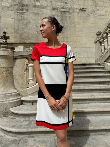 Retro Jurk Mini Mondriaan Print Vrouwenkleding