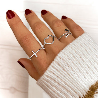 Kruis Ring met Detail Zilverkleurig Trendy Model
