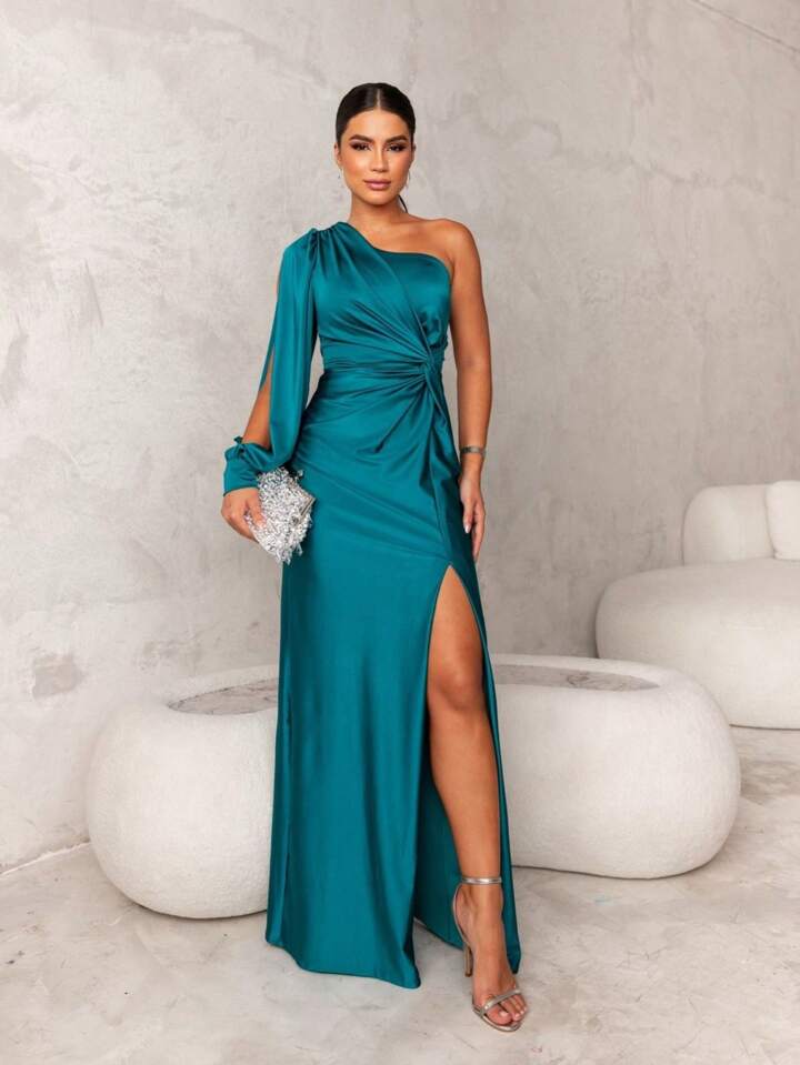 Elegant Avondjurk Eén Schouder Zwart Gala Jurk - Mode Vibes