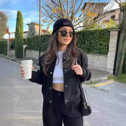 Dames Jacket Korte Lange Mouwen Ronde Hals - Mode Vibes