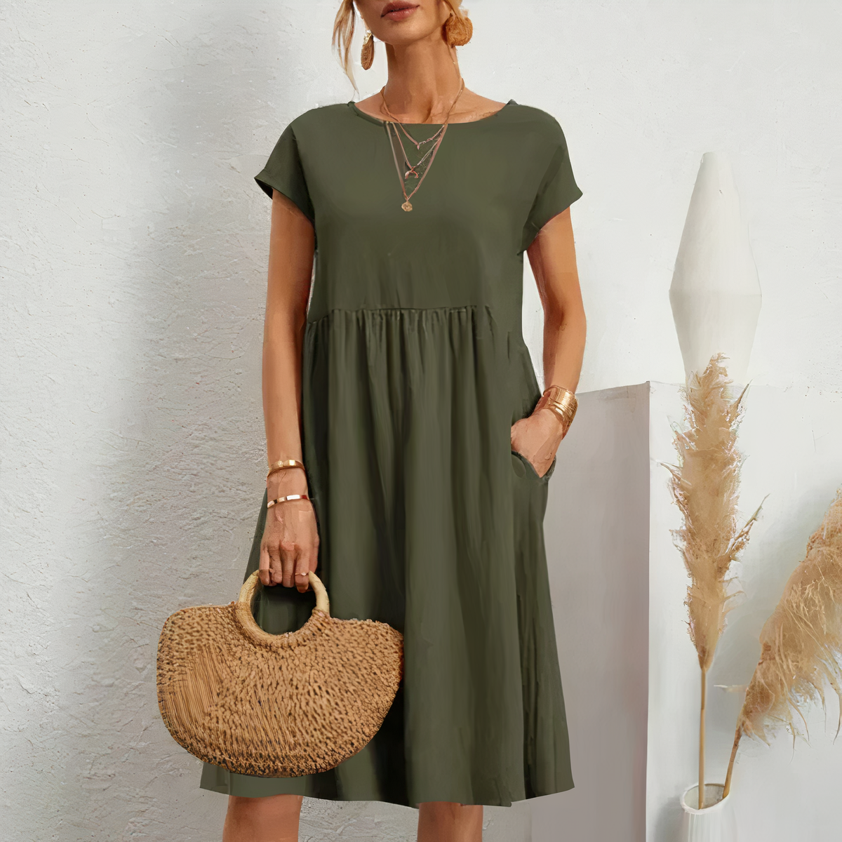 VELANORA | Elena - Elegante en Comfortabele Knielange Jurk met Zakken!