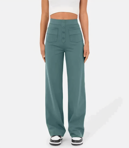 Velanora Pants | Hoge taille knoopsluiting broek
