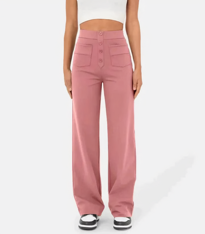 Velanora Pants | Hoge taille knoopsluiting broek