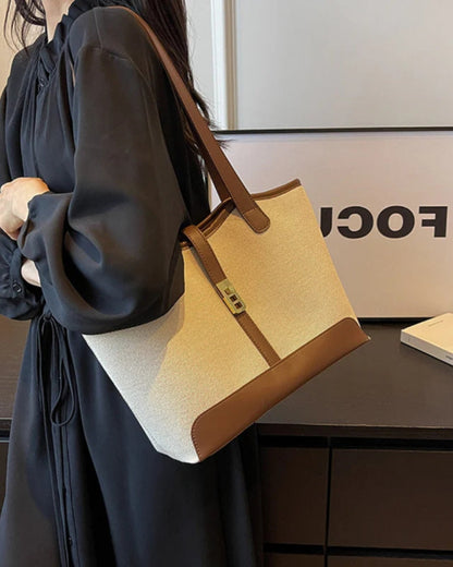 Schouderhandtas van Canvas met Lederen Accenten en Draaisluiting