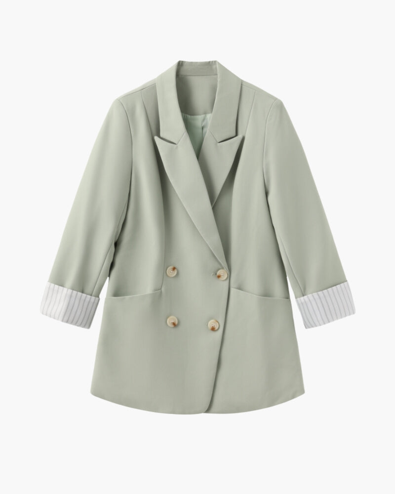 Plus Size Blazer Groen Dubbelzijdig Overslag Mouwen - Mode Vibes