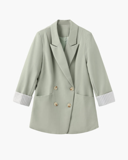 Plus Size Blazer Groen Dubbelzijdig Overslag Mouwen - Mode Vibes