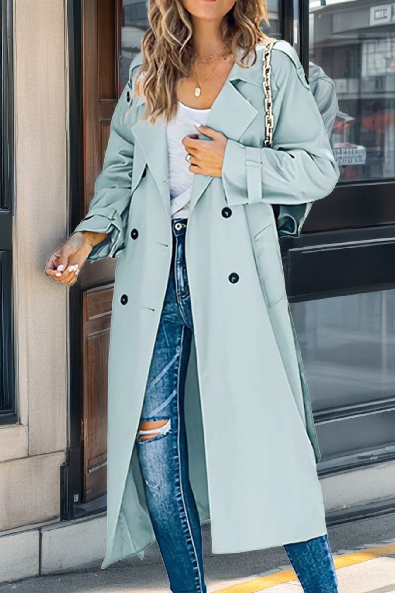 Dames Trenchcoat Zwart Ademend Polyester Dubbele Knopen