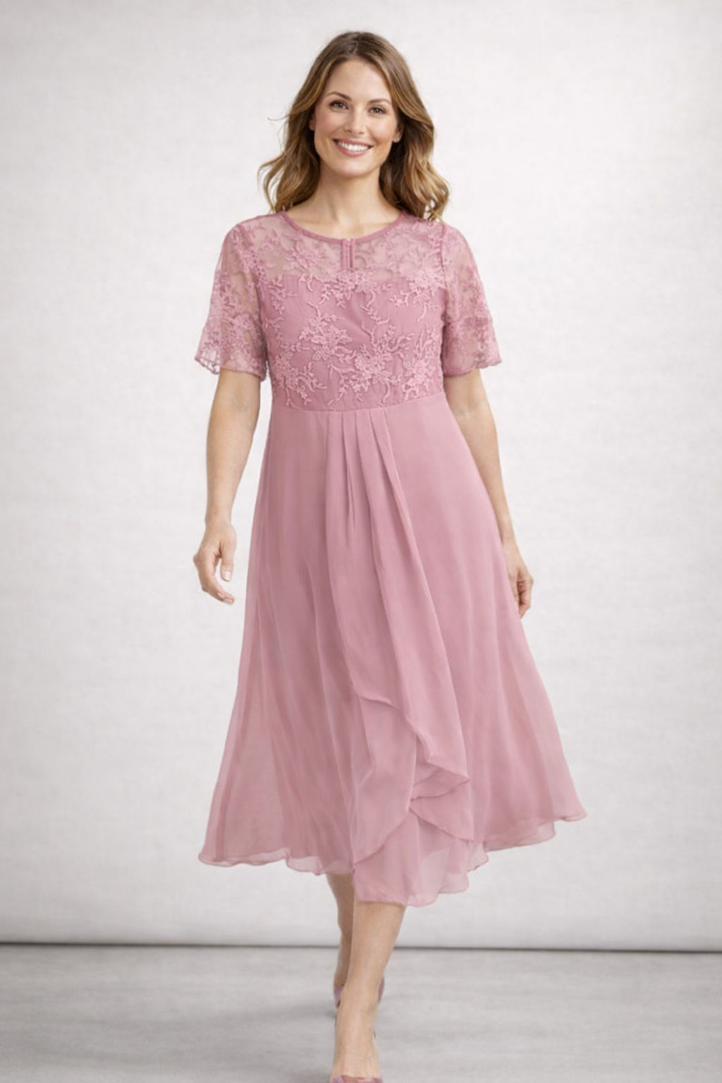 Isabella | Elegante Abito Cerimonia Donna Midi in Pizzo Floreale 1