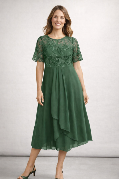 Isabella | Elegante Abito Cerimonia Donna Midi in Pizzo Floreale 4