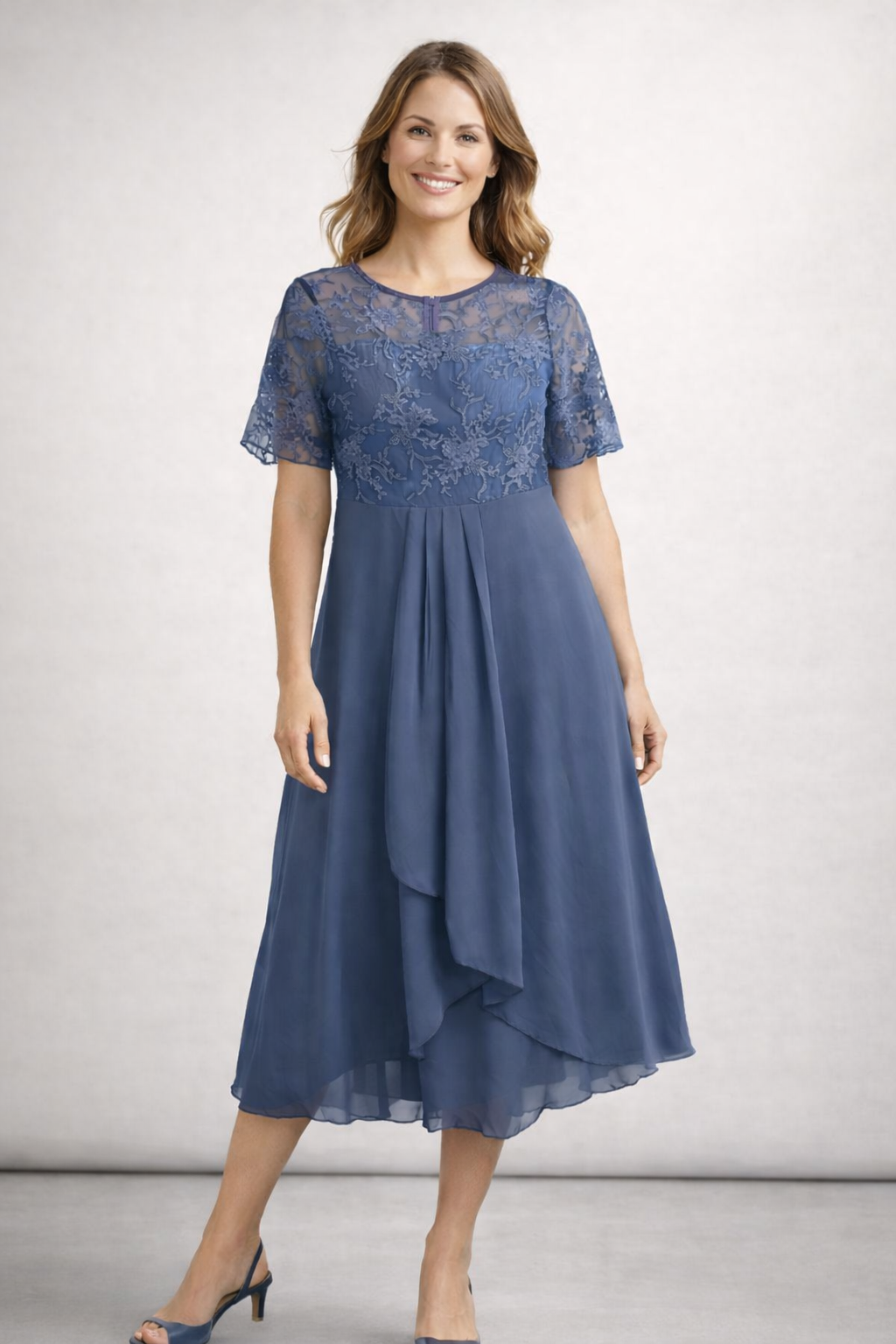 Isabella | Elegante Abito Cerimonia Donna Midi in Pizzo Floreale 5