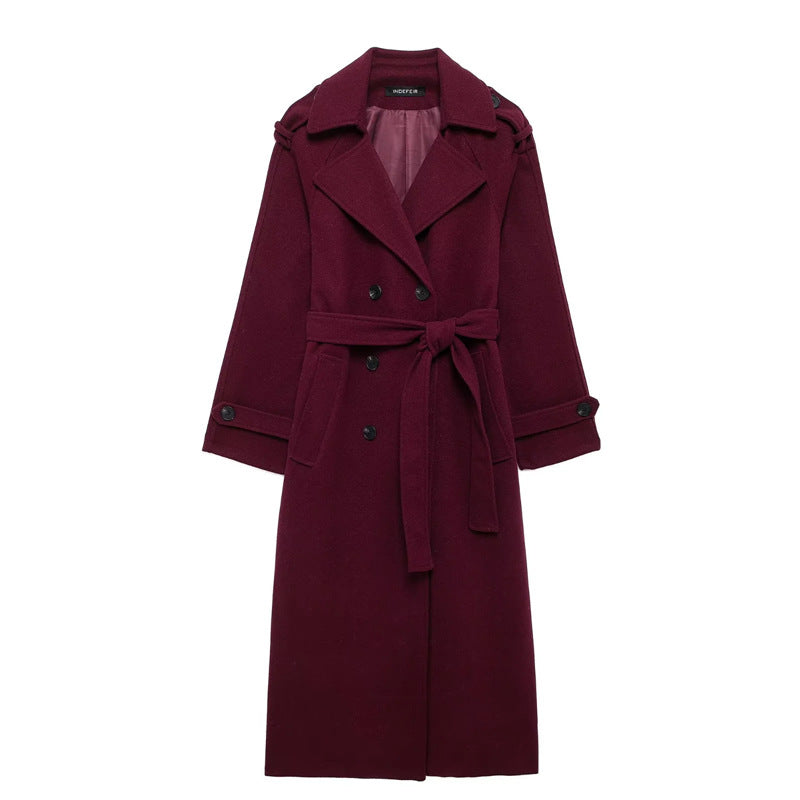 Dames Winterjas Lange Burberry Stijl Rode Polyestermix - Mode Vibes
