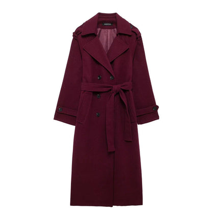 Dames Winterjas Lange Burberry Stijl Rode Polyestermix - Mode Vibes