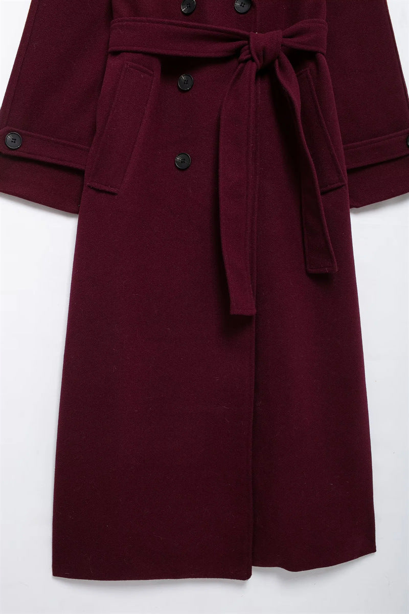 Isla Dames Winterjas | Burgundy, Lange en Elegante Polyester-Wolmix 4
