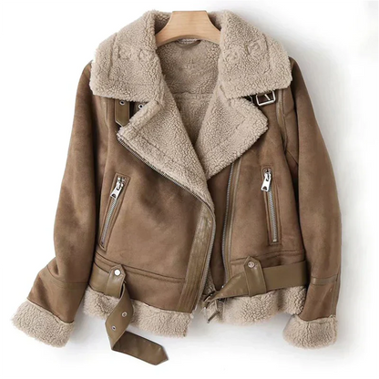 Dames Jasje Zwart Leerjack met Sherpa Voering - Mode Vibes
