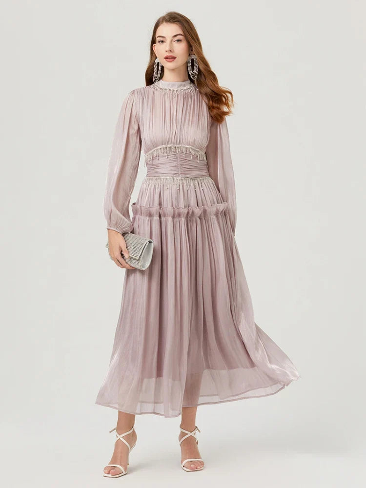 Zomergala Luxe Glanzende Diamanten Kettingkwastjes Geplooide Promjurk