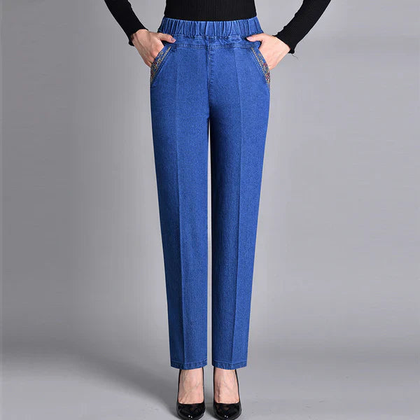 Dames Jeans Elastische Band en Zijzakken - Mode Vibes