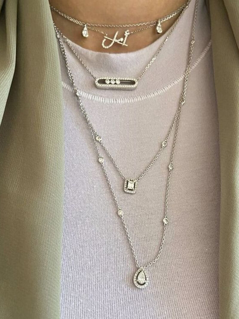 Ketting met Bewegende Diamanten Verfijnd Zilver