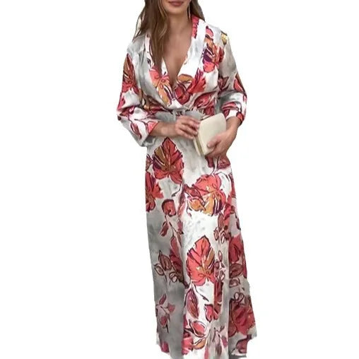 Zoe Elegance V-Hals Bloemenprint Maxi Jurk