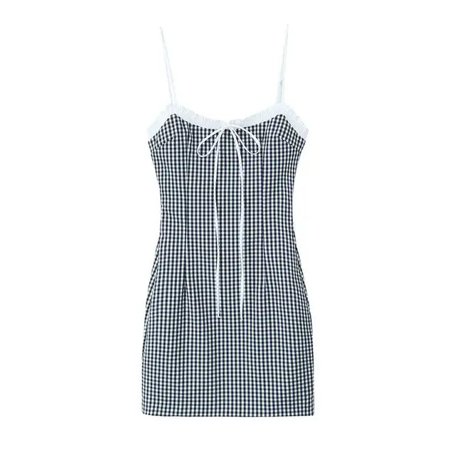 Betoverende Zomerse Chic: De "Zonnestraal" Checkered Tube Top Sling Mini Jurk
