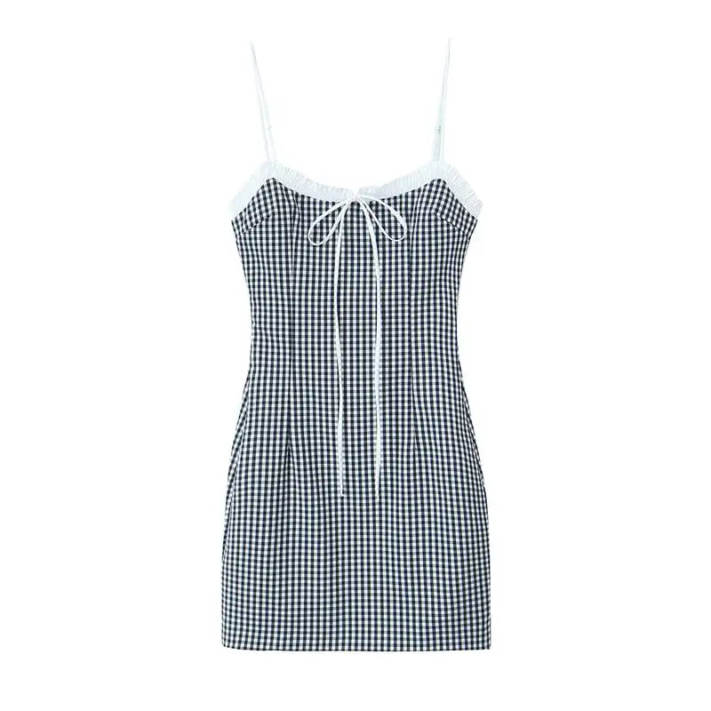 Betoverende Zomerse Chic: De "Zonnestraal" Checkered Tube Top Sling Mini Jurk
