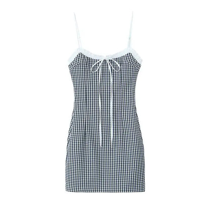 Betoverende Zomerse Chic: De "Zonnestraal" Checkered Tube Top Sling Mini Jurk