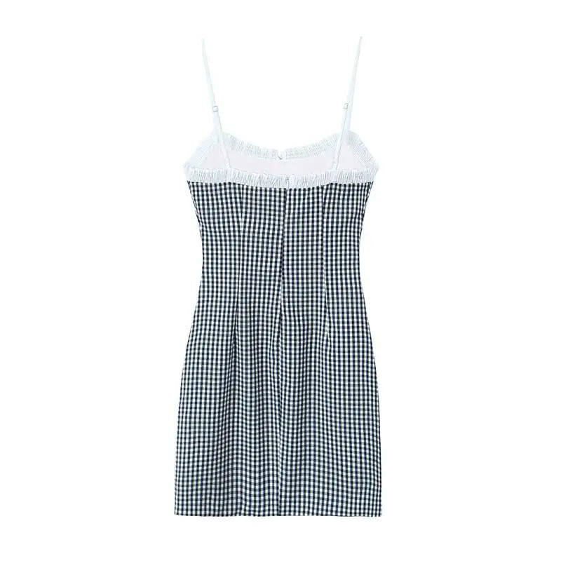 Betoverende Zomerse Chic: De "Zonnestraal" Checkered Tube Top Sling Mini Jurk